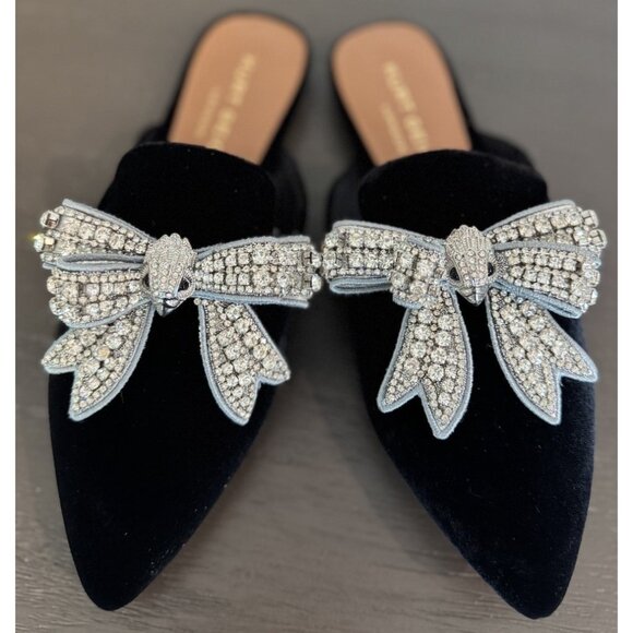 Kurt Geiger 37 / US 7 London Crystal Embellished Mule Black Velvet Flat Slip On - Picture 7 of 14